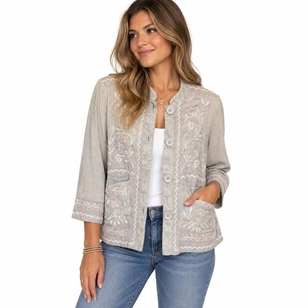 Johnny Was Los Angeles Embroidered Button-Down Jacket Paisley Sz L